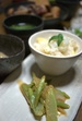 2009年4月29日　筍ごはん　ウドの酢味噌和え　おでん　お味噌汁　ヒラメの薄造り　