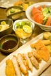 2009年6月11日
トンカツと野菜のフライ　筍と高野豆腐とソラマメの煮物　サラダ　