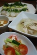 2009年8月4日　鱸のにぎり寿司　冬瓜とささみとシイタケの葛煮　豆腐のお味噌汁　胡瓜と竹輪とミニトマトの胡麻和え