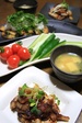 2010年2月8日　豚肉のトマトソテー　平てんとしその盛り合わせ　　野菜サラダ