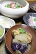 2010年4月19日　ナスと筍の揚げだし　サラダ　お刺身　…