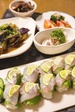 2018年5月26日　鯵の握り寿司　ゆでイカ　ナスの煮びたし　ほうれん草おひたし　ひじきの煮物